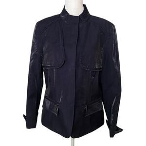 Lafayette 148 navy blue shimmer button front jacket size 10